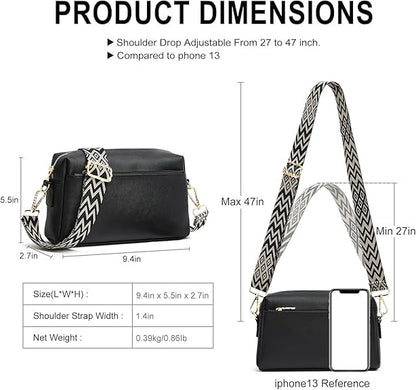 Small Crossbody Bags for Women trendy Camera Shoulder Purses Triple Zip Vegan Leather Handbags with adjustable 2 Wide Guitar Straps