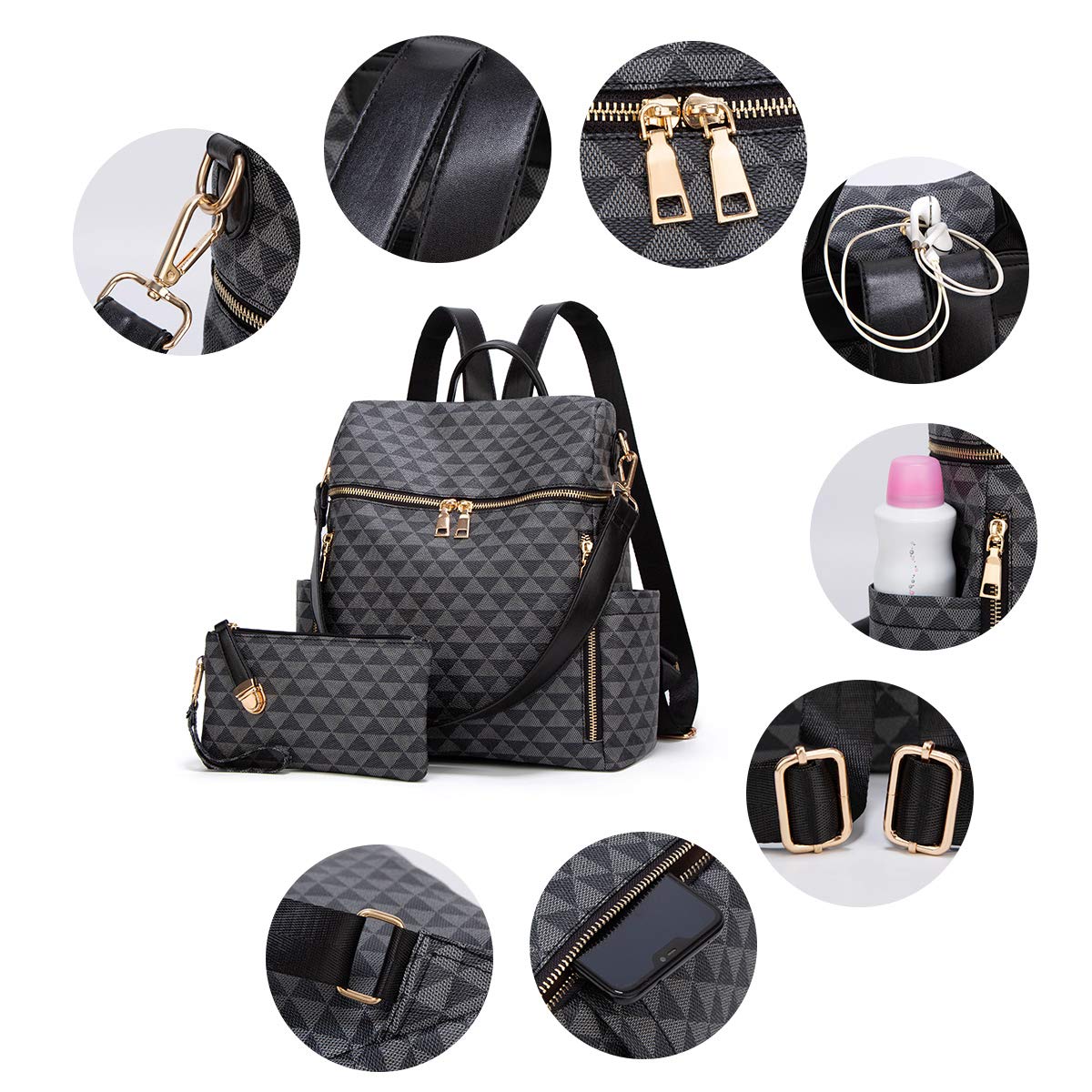 Makes Backpack Purse for Women PU Leather Travel backpack Design Convertible handbag with Purse 2 Piece