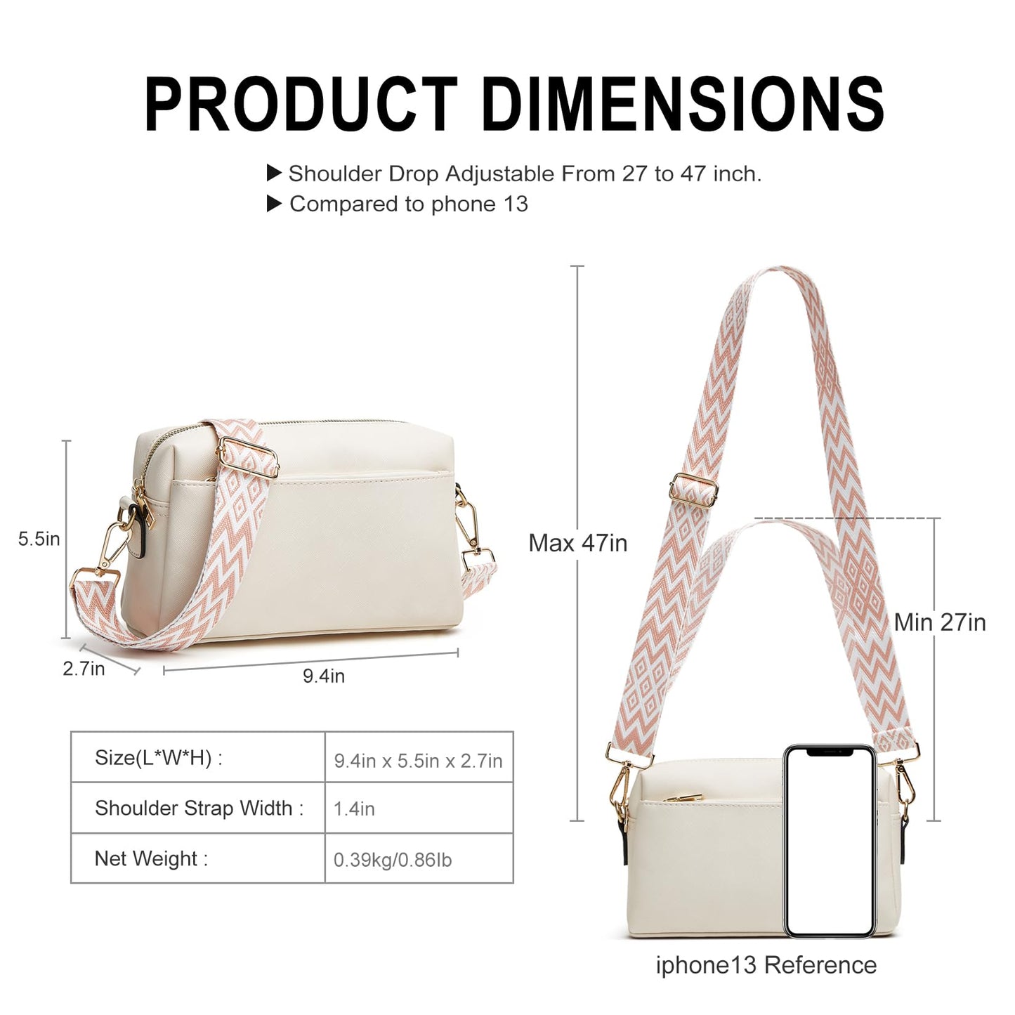 Small Crossbody Bags for Women trendy Shoulder PursesTriple Zip Vegan Camera Leather Handbags with adjustable 2 Guitar Wide Straps